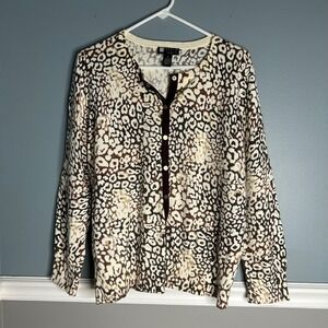 Carole Little Women 1X Leopard Print Button‎ Cardigan Sweater Long Sleeve